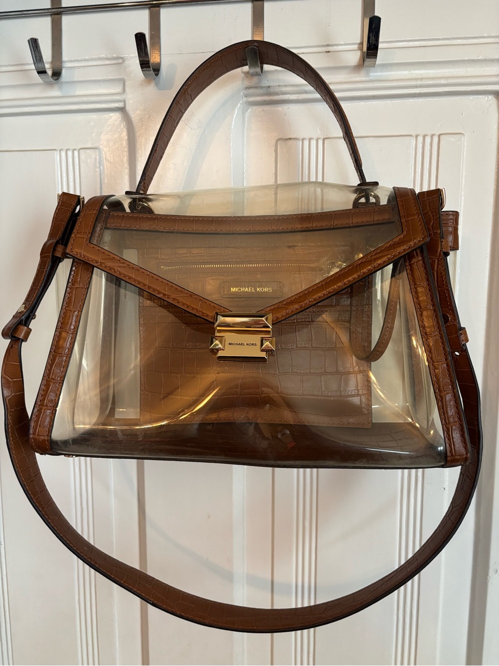 Michael Kors Clear Shoulder Bag with Brown Croc-Embossed Trim and Gold Hardware - Picture 3 of 7